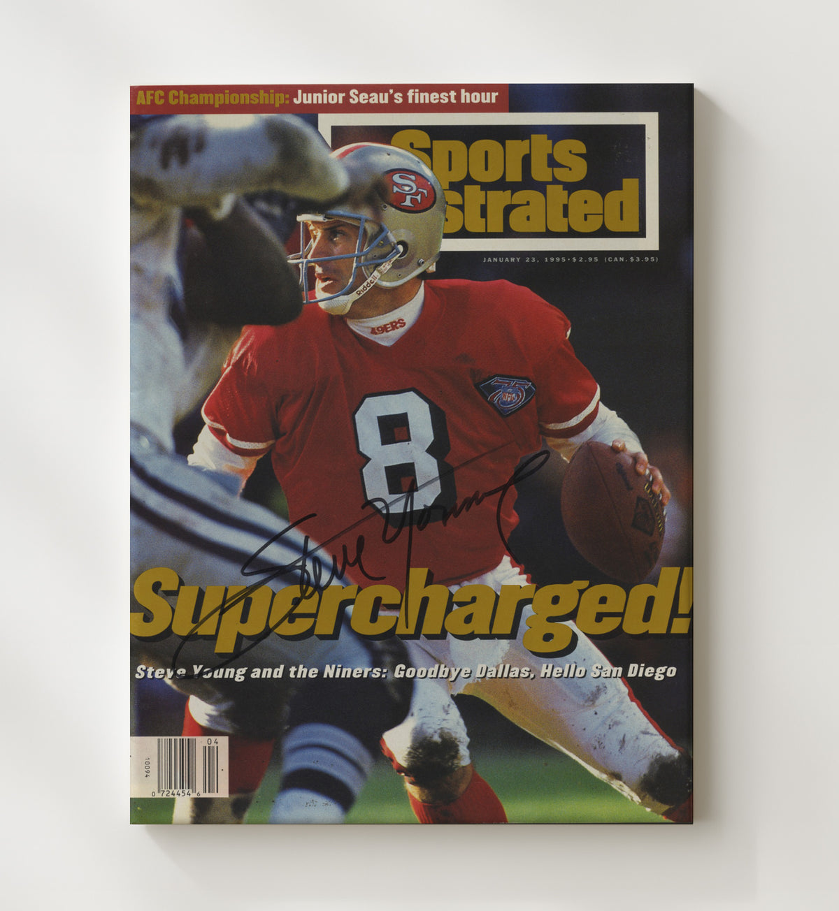Steve Young - San Francisco football QB 1995 SI Cover Supercharged football wall art 20x24 Canvas