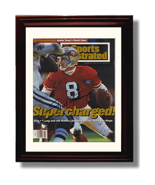 Steve Young - San Francisco football QB 1995 SI Cover Supercharged football wall art 8x10 Beveled Frame