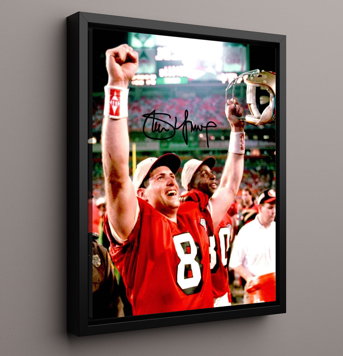 Steve Young - San Francisco football QB Helmet Raised Celebration football wall art 16x20 Framed Canvas