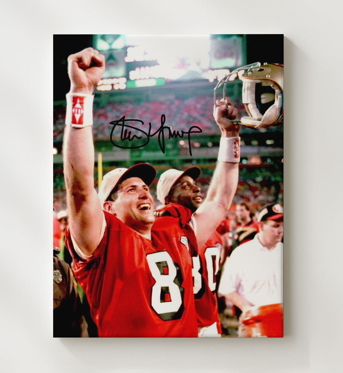 Steve Young - San Francisco football QB Helmet Raised Celebration football wall art 8x10 Beveled Frame