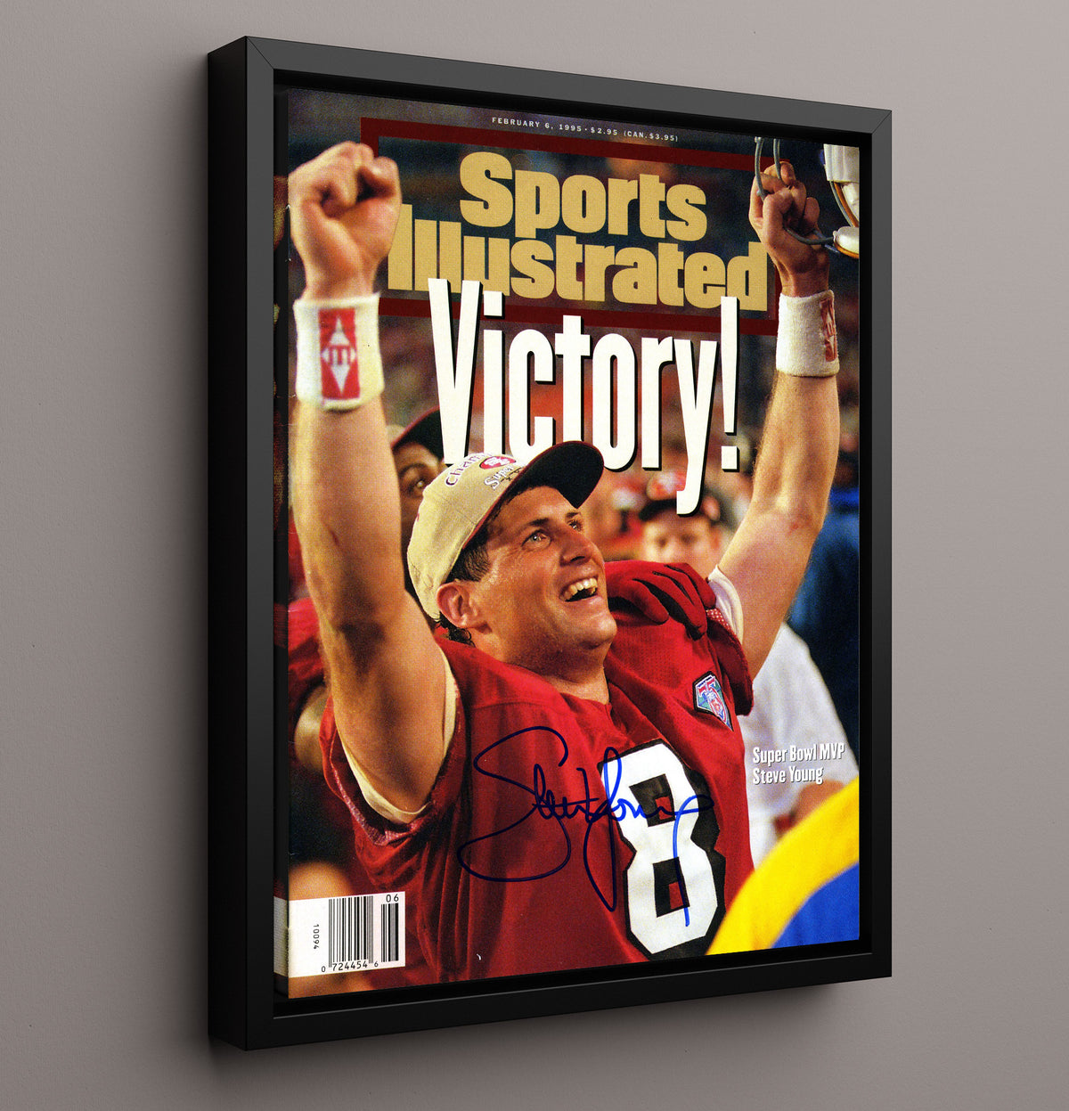 Steve Young - San Francisco football Super Bowl XXIX MVP Celebration 1995 SI Cover football wall art 16x20 Framed Canvas