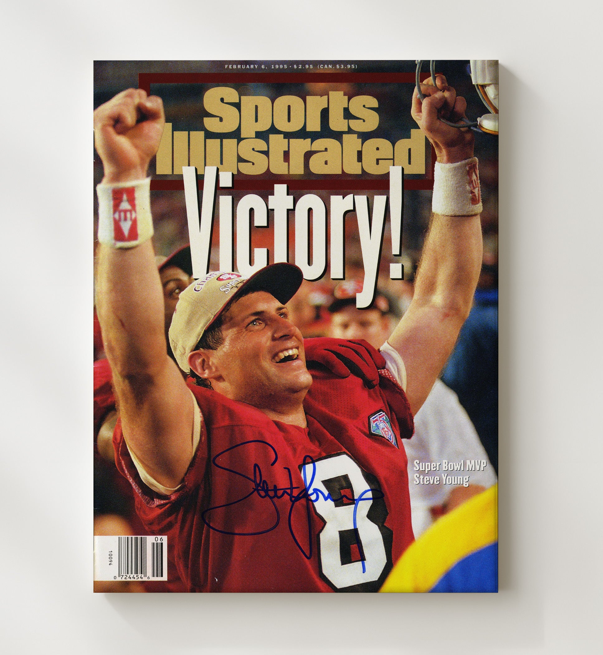Steve Young - San Francisco football Super Bowl XXIX MVP Celebration 1995 SI Cover football wall art 20x24 Canvas