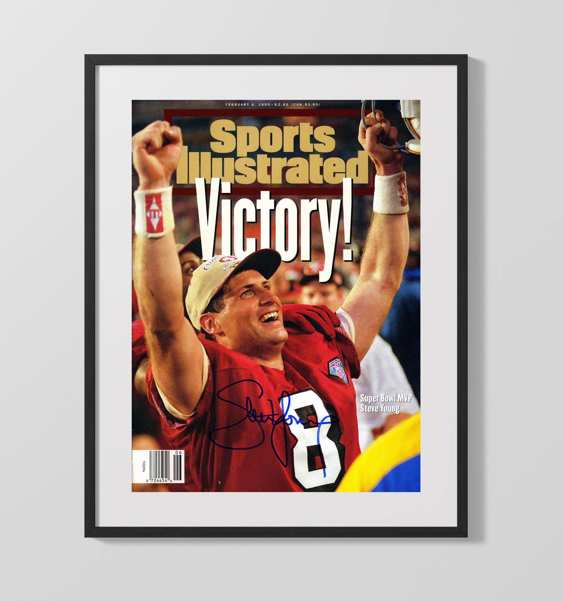 Steve Young - San Francisco football Super Bowl XXIX MVP Celebration 1995 SI Cover football wall art 16x20 Gallery Frame
