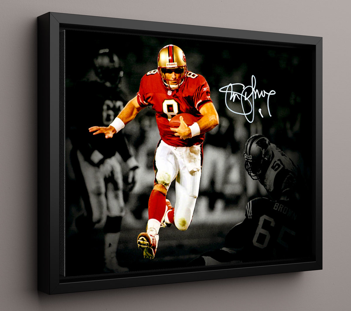 Steve Young 49ers Game Action - Scrambling Genius football wall art 16x20 Framed Canvas