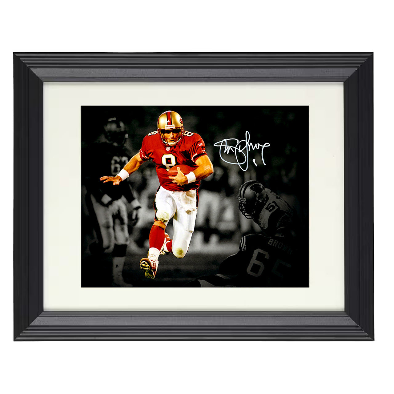 Steve Young 49ers Spotlight – Scrambling Genius – 8x10 black beveled framed football wall art
