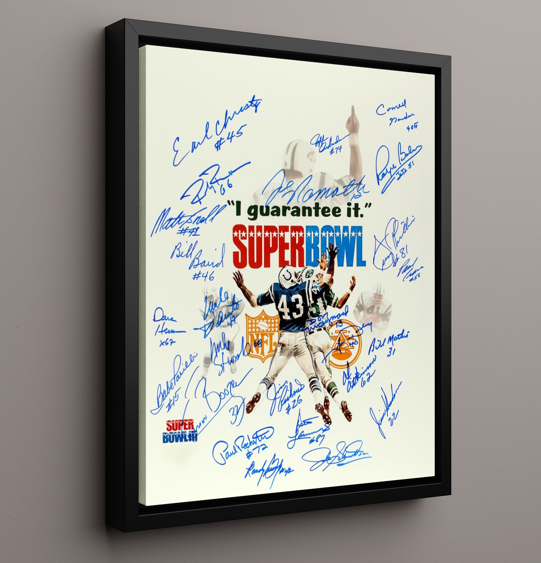 Super Bowl III - Namath Guarantee football wall art 16x20 Framed Canvas