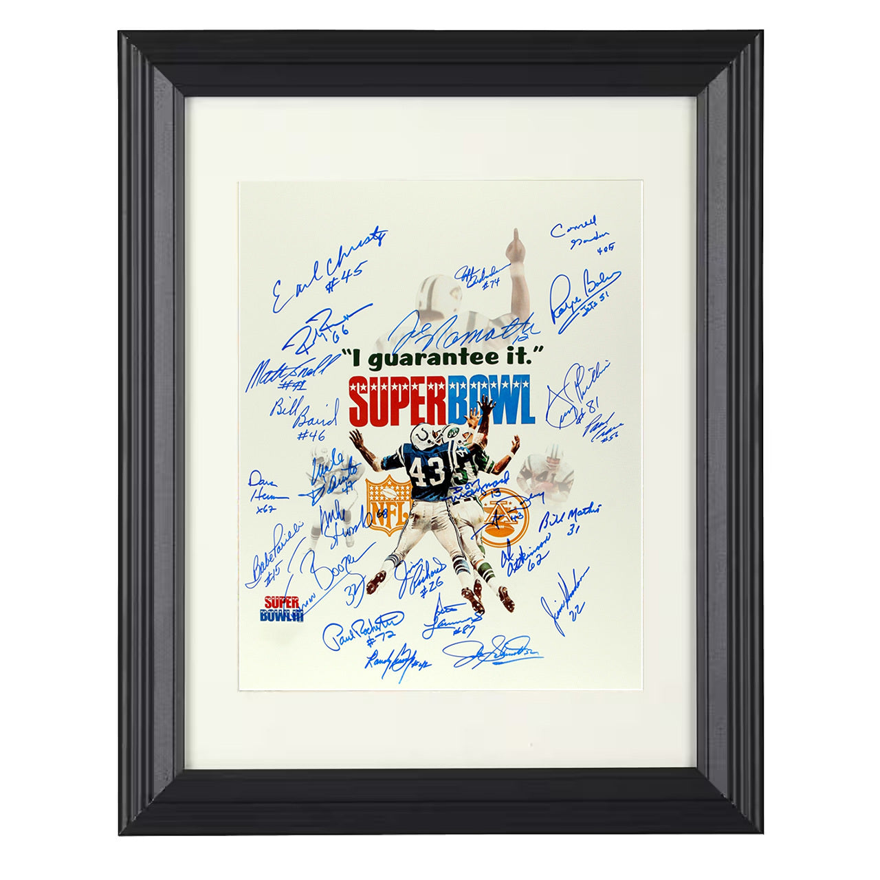 Super Bowl III – Namath Guarantee Image – 8x10 black beveled framed football wall art