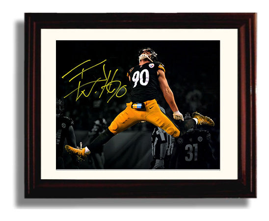 T.J. Watt Leaping Game Action - Steel Airborne football wall art 8x10 Beveled Frame