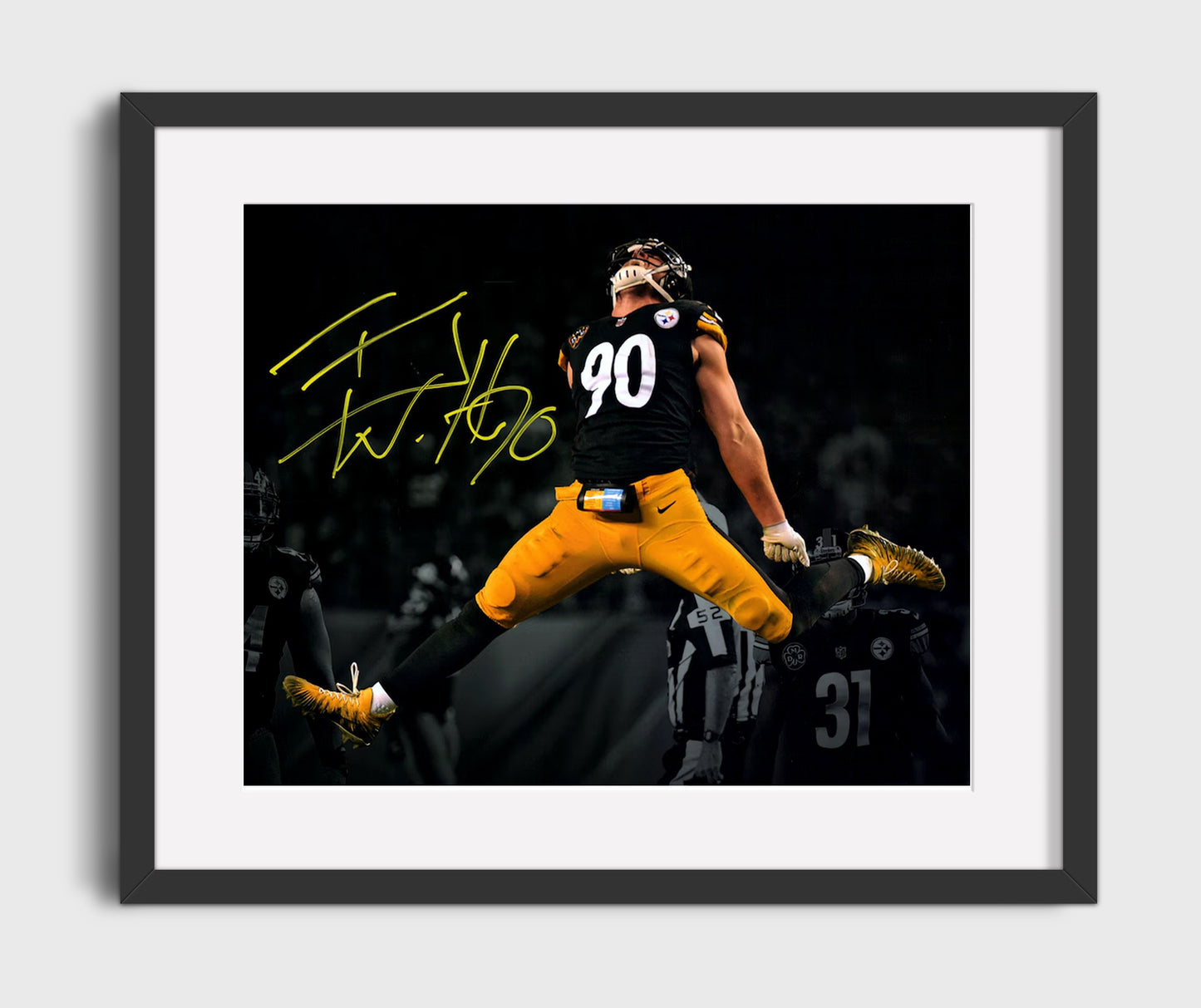 T.j. Watt Leaping Spotlight - Steel Airborne Football Wall Art - football wall art print