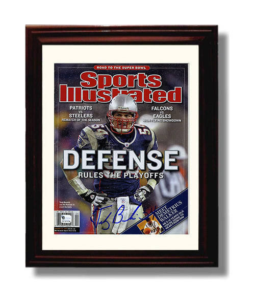 Tedy Bruschi - New England football Defense Rules the Playoffs 2005 SI Cover football wall art 8x10 Beveled Frame