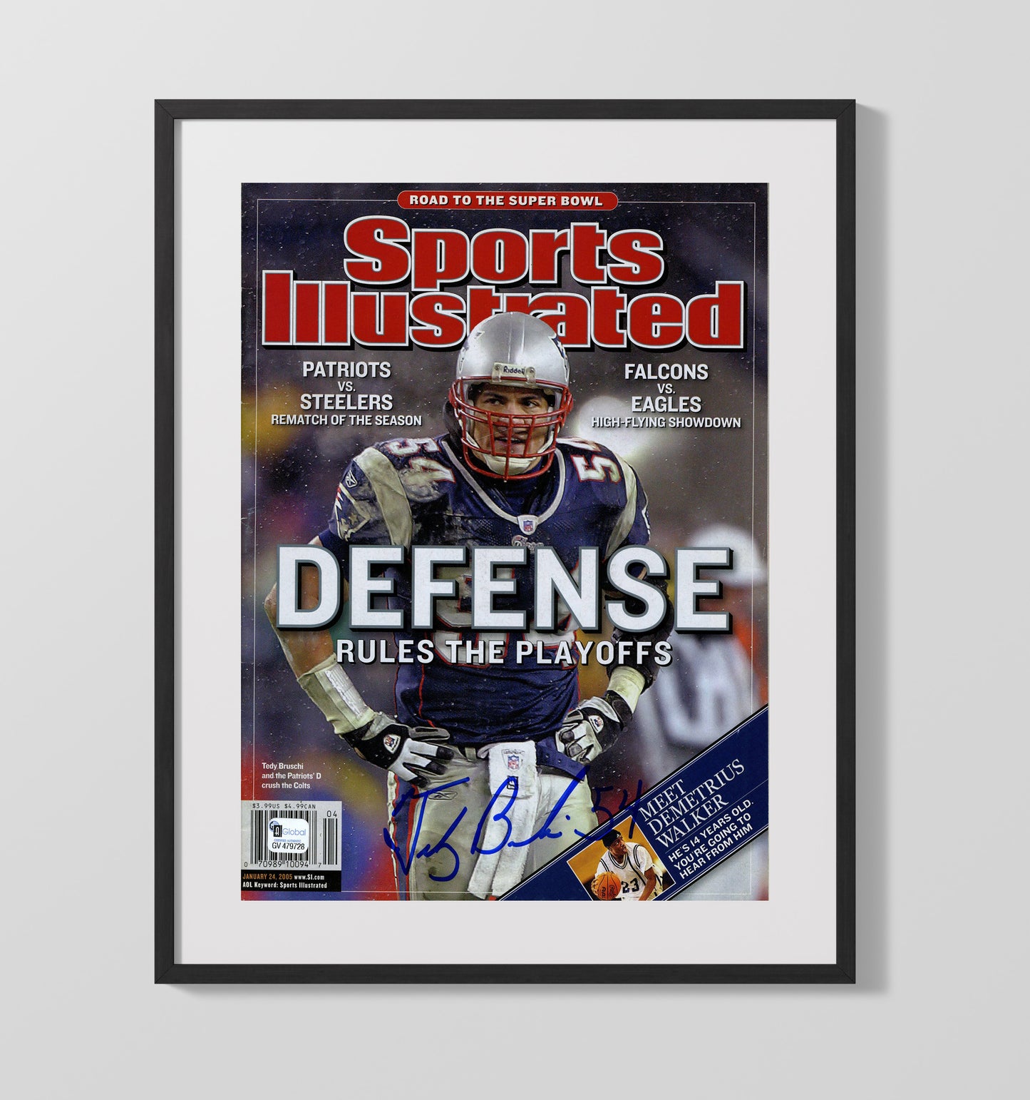 Tedy Bruschi - New England football Defense Rules the Playoffs 2005 SI Cover football wall art 16x20 Gallery Frame