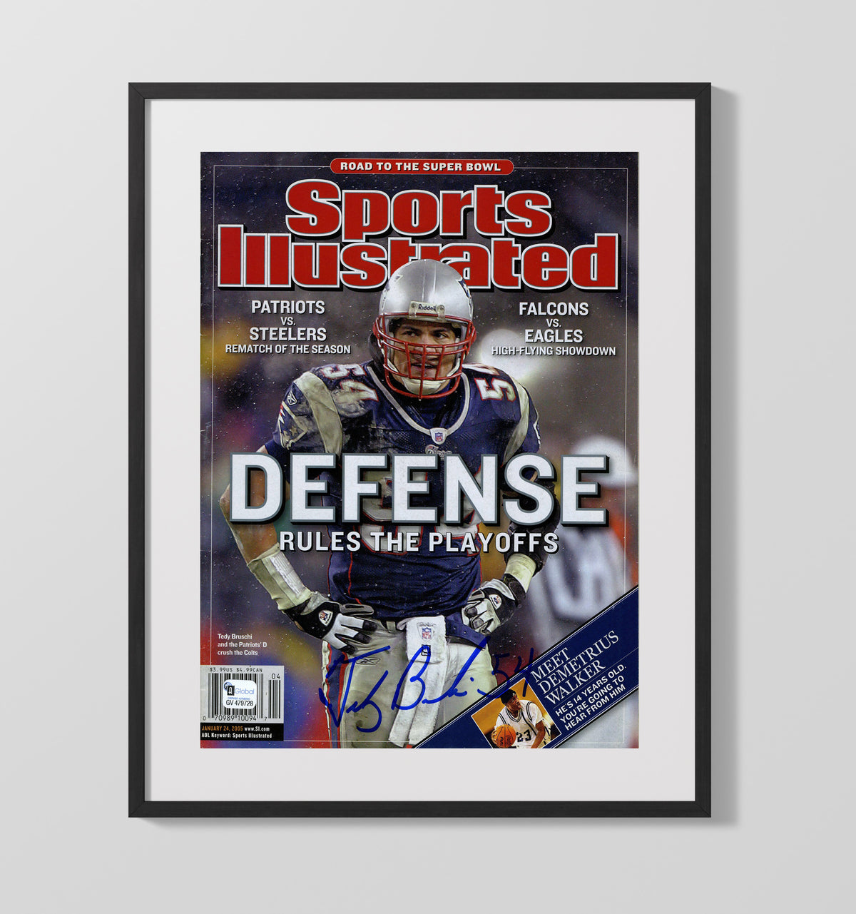 Tedy Bruschi - New England football Defense Rules the Playoffs 2005 SI Cover football wall art 16x20 Gallery Frame