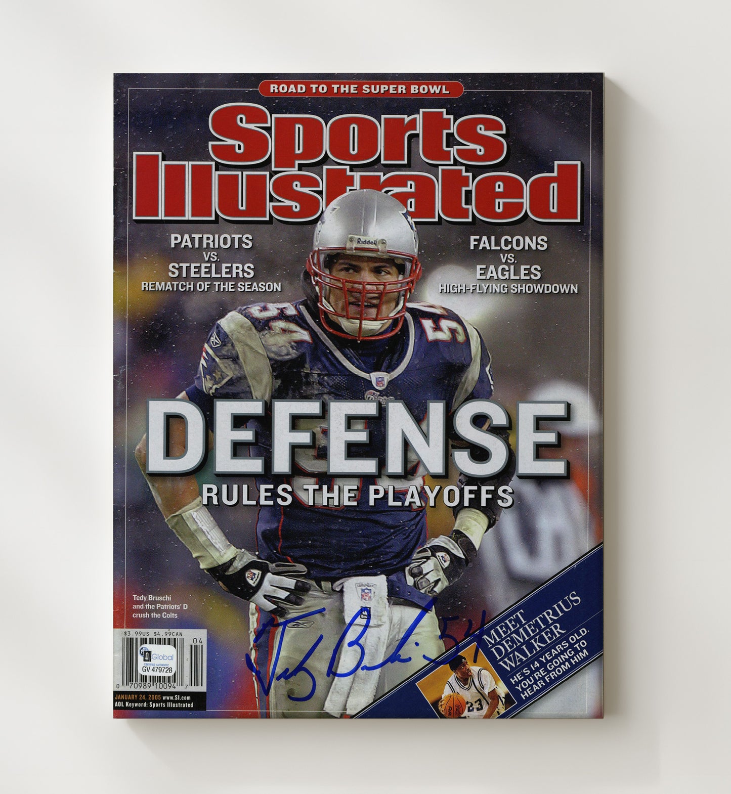 Tedy Bruschi - New England football Defense Rules the Playoffs 2005 SI Cover football wall art 20x24 Canvas