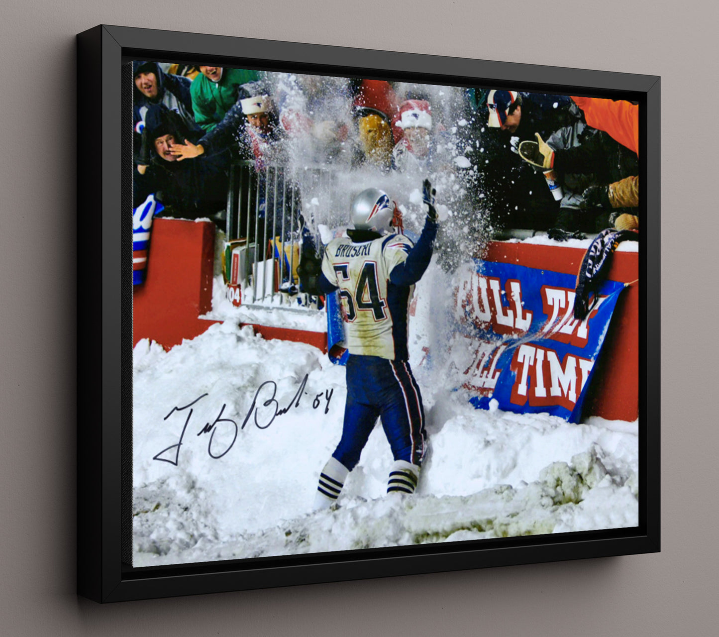 Tedy Bruschi - Snow Warrior football wall art 16x20 Framed Canvas