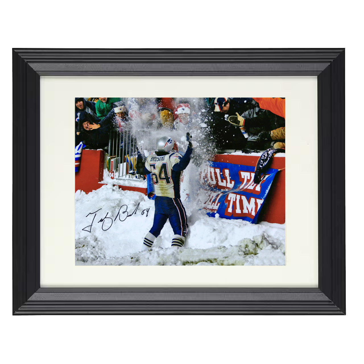 Tedy Bruschi – Snow Warrior – 8x10 black beveled framed football wall art