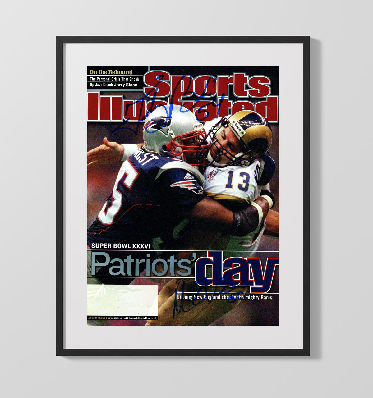 Tedy Bruschi and Mike Vrabel - New England football Patriots Day Super Bowl XXXVI 2002 SI Cover football wall art 16x20 Gallery Frame