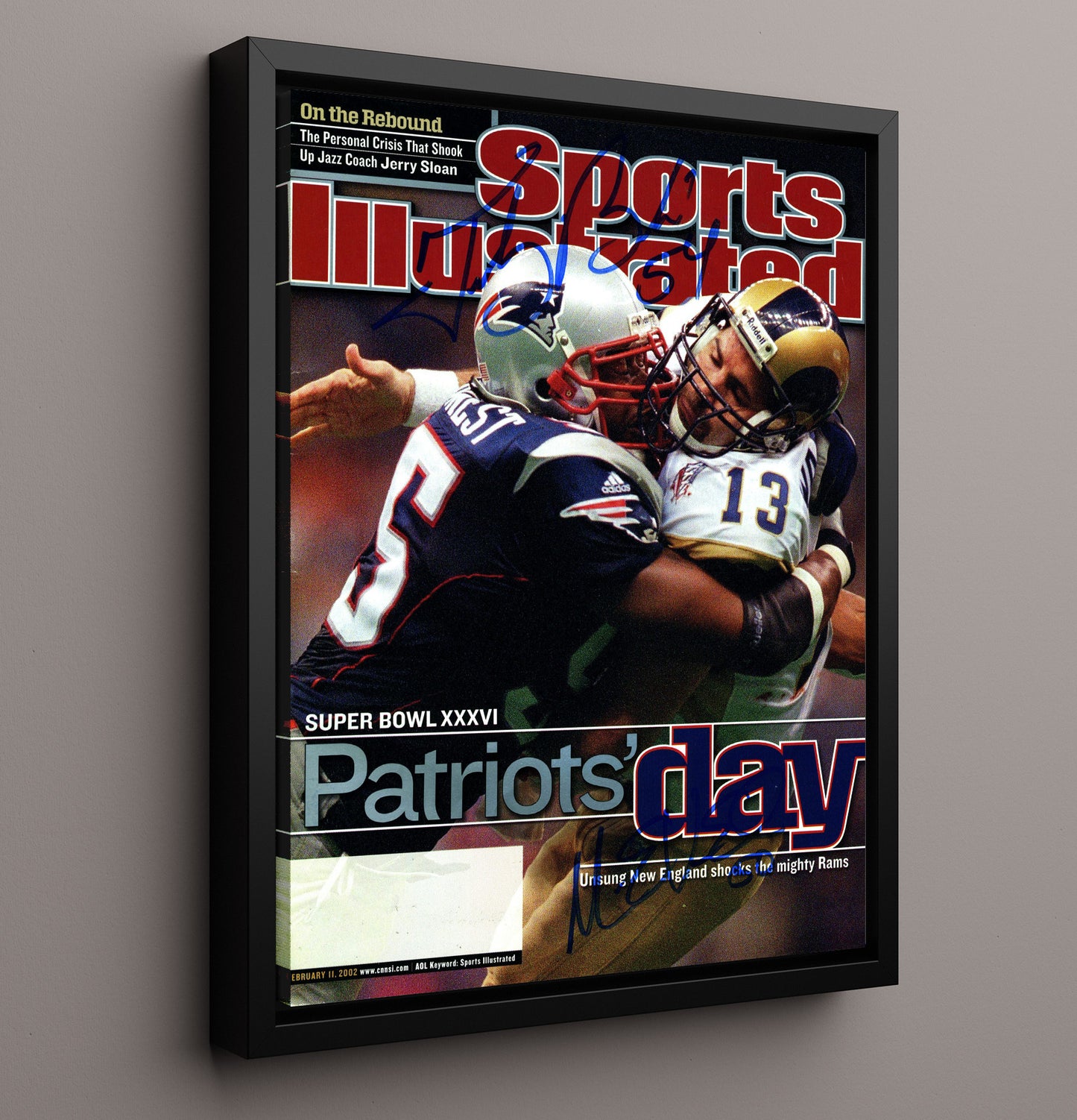 Tedy Bruschi and Mike Vrabel - New England football Patriots Day Super Bowl XXXVI 2002 SI Cover football wall art 16x20 Framed Canvas