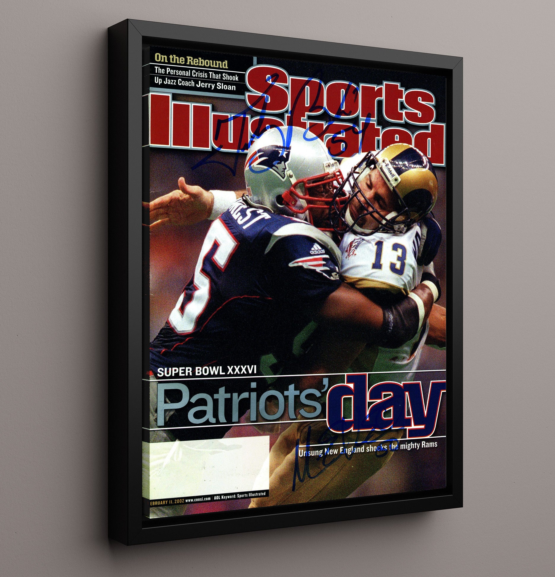 Tedy Bruschi and Mike Vrabel - New England football Patriots Day Super Bowl XXXVI 2002 SI Cover football wall art 16x20 Framed Canvas