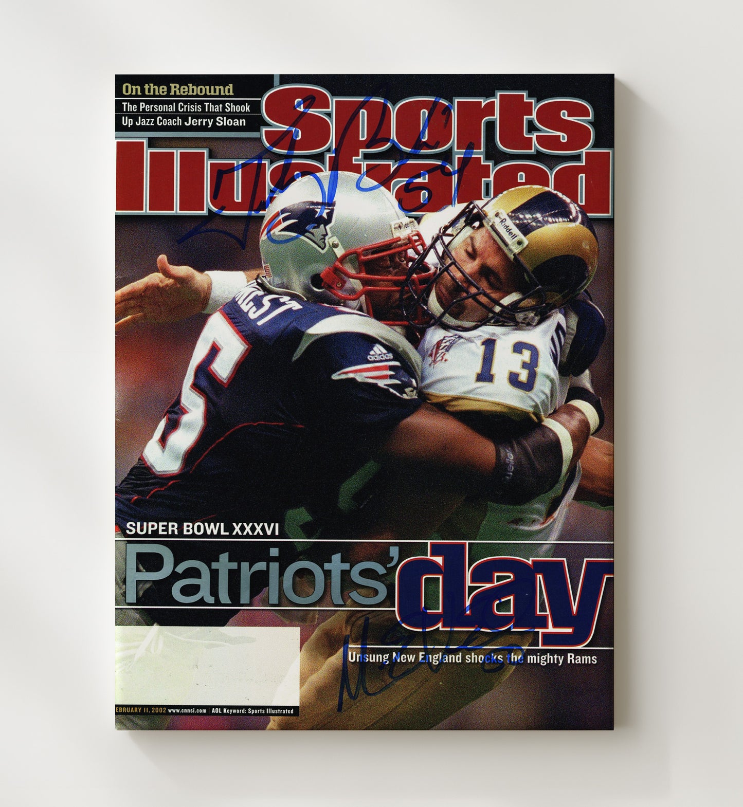 Tedy Bruschi and Mike Vrabel - New England football Patriots Day Super Bowl XXXVI 2002 SI Cover football wall art 20x24 Canvas