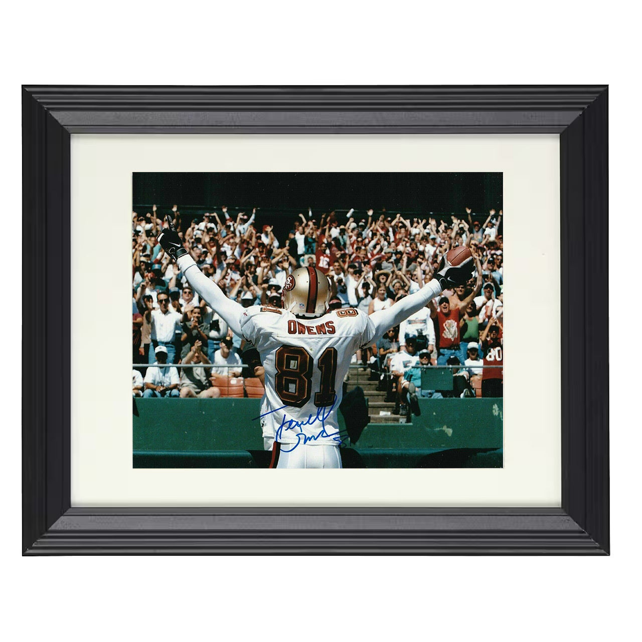 Terrell Owens 49ers Victory – TO Showstopper – 8x10 black beveled framed football wall art