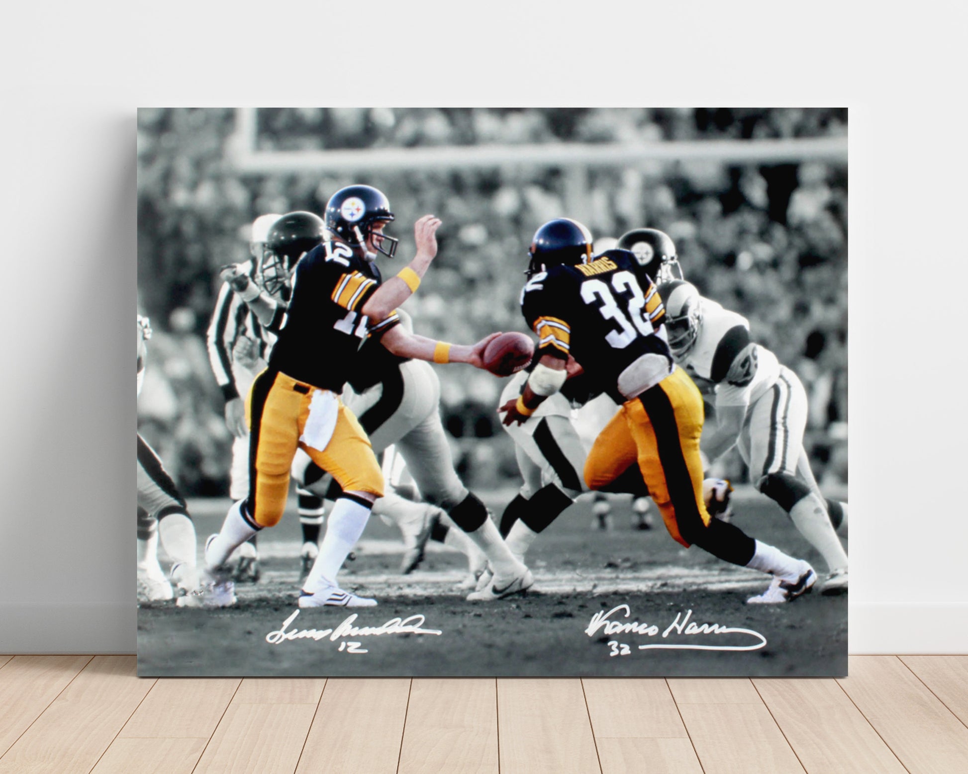 Terry Bradshaw and Franco Harris - Pittsburgh Football Handoff Classic Play football wall art 16x20 Unframed Print