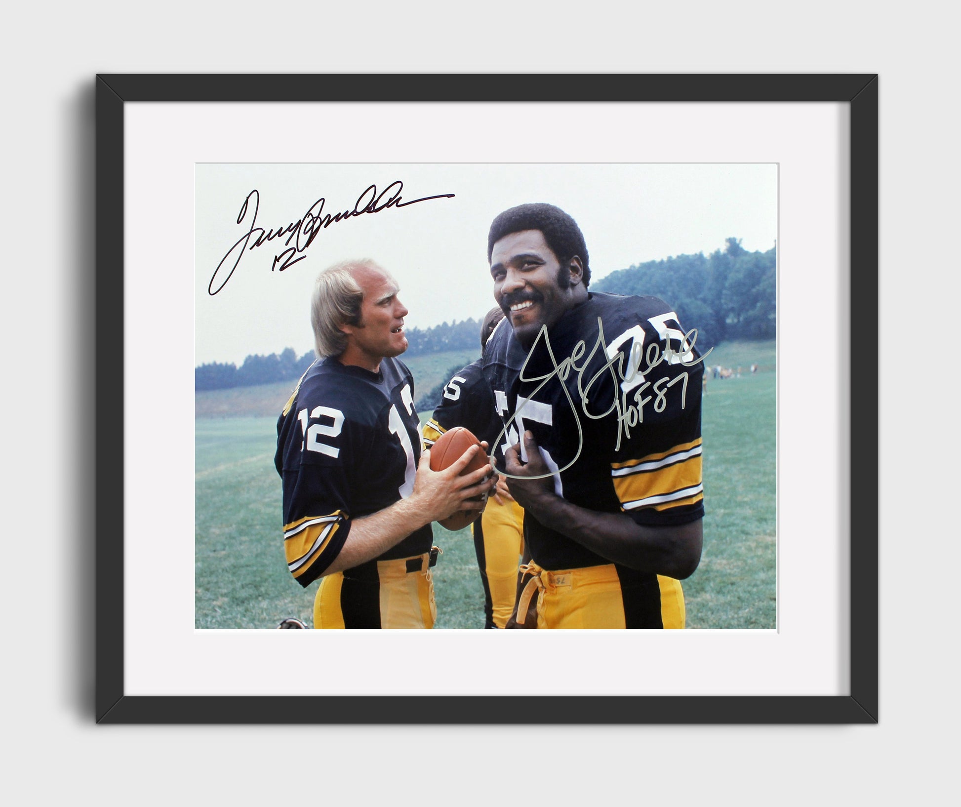 Terry Bradshaw and Joe Greene - Pittsburgh Football Teammates Field Conversation football wall art 16x20 Gallery Frame