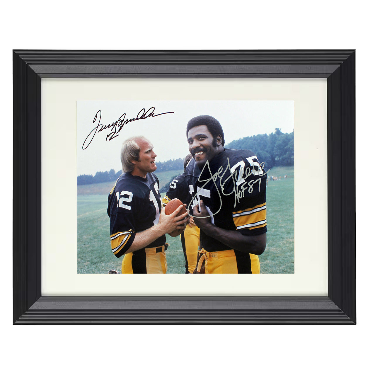 Terry Bradshaw and Joe Greene – Pittsburgh Teammates – 8x10 black beveled framed football wall art