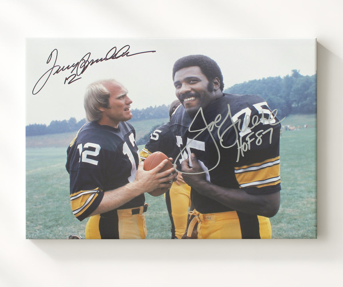 Terry Bradshaw and Joe Greene - Pittsburgh Football Teammates Field Conversation football wall art 20x24 Canvas