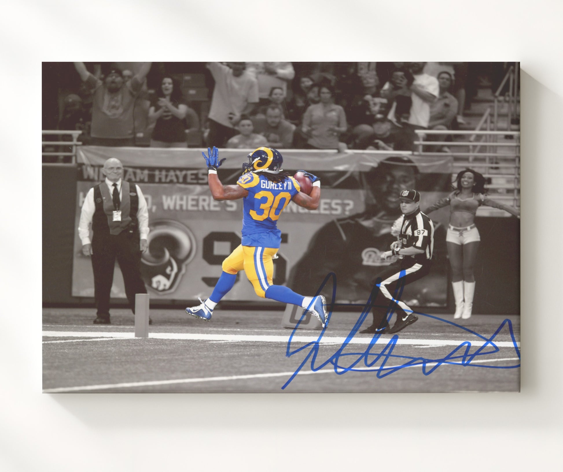 Todd Gurley - Los Angeles Football Game Action Touchdown Celebration football wall art 20x24 Canvas