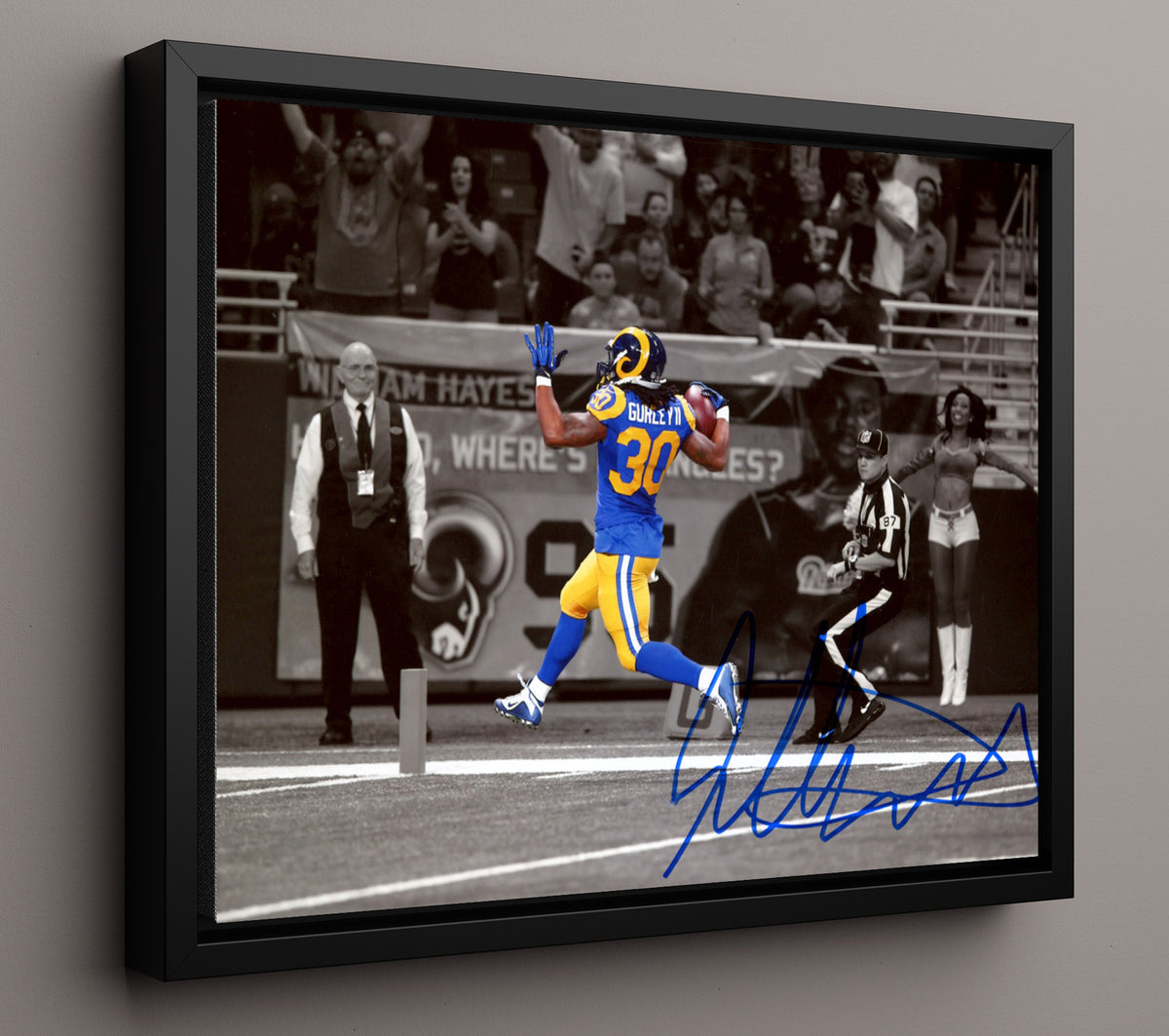 Todd Gurley - Los Angeles Football Game Action Touchdown Celebration football wall art 16x20 Framed Canvas
