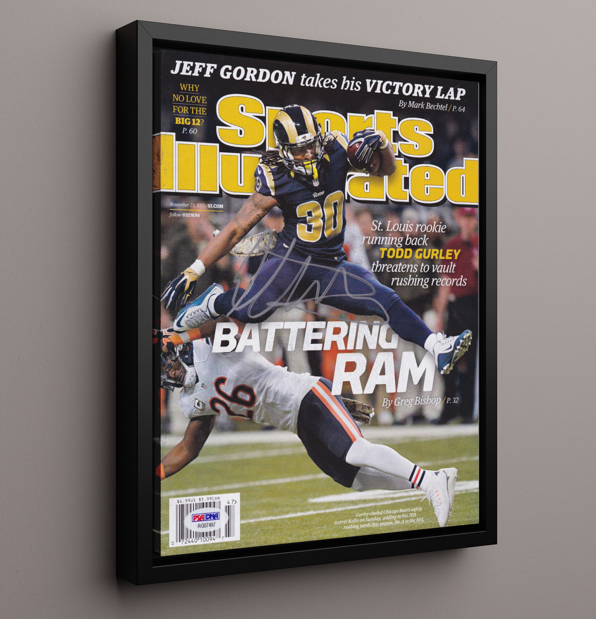 Todd Gurley - St Louis football Battering Ram Rookie Breakout Feature 2015 SI Cover football wall art 16x20 Framed Canvas