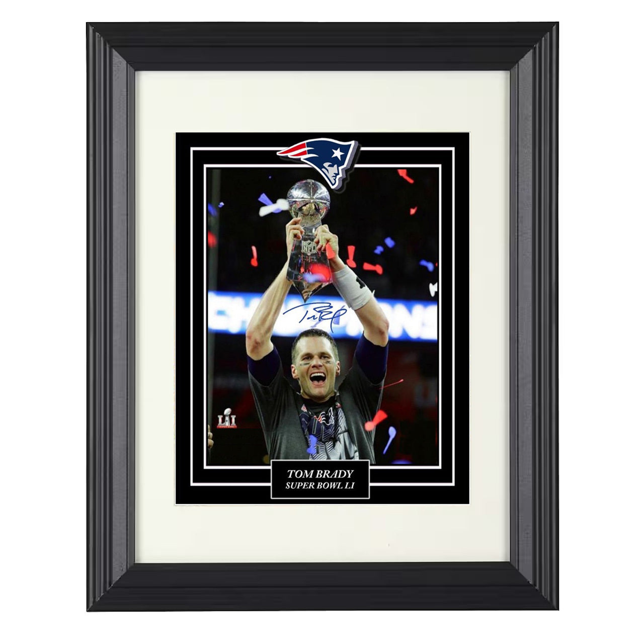 Tom Brady – Lombardi Lift Image – 8x10 black beveled framed football wall art