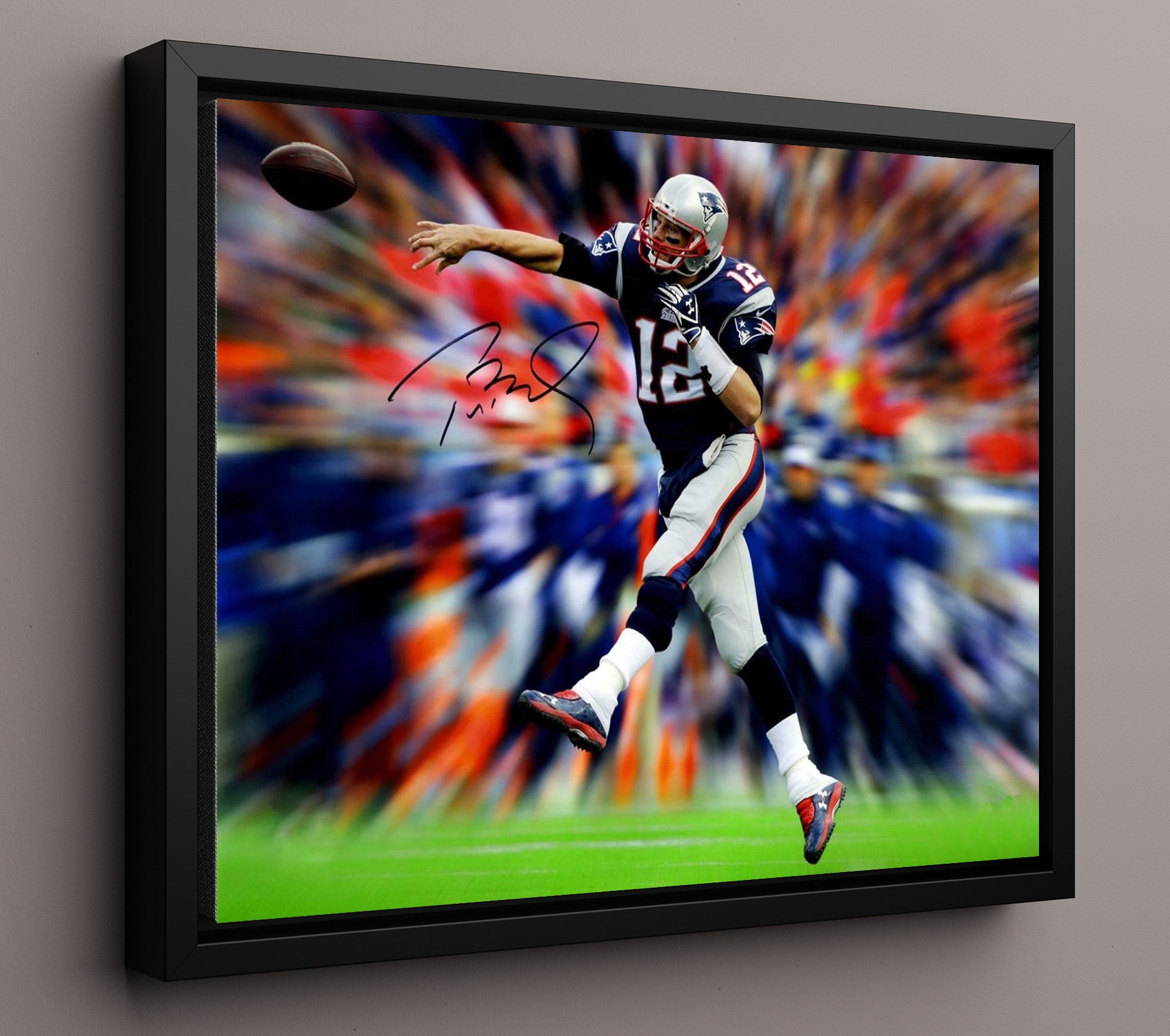 Tom Brady - New England Football Quarterback Throwing Motion football wall art 16x20 Framed Canvas