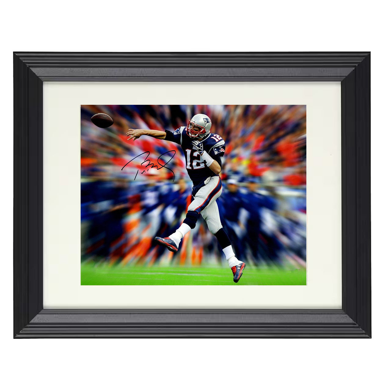 Tom Brady – New England QB Throwing Motion – 8x10 black beveled framed football wall art