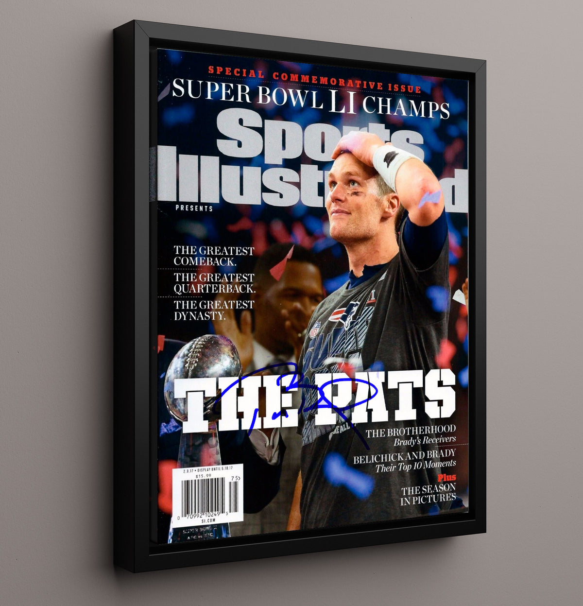 Tom Brady - New England football Super Bowl LI Champions Commemorative 2017 SI Cover football wall art 16x20 Framed Canvas