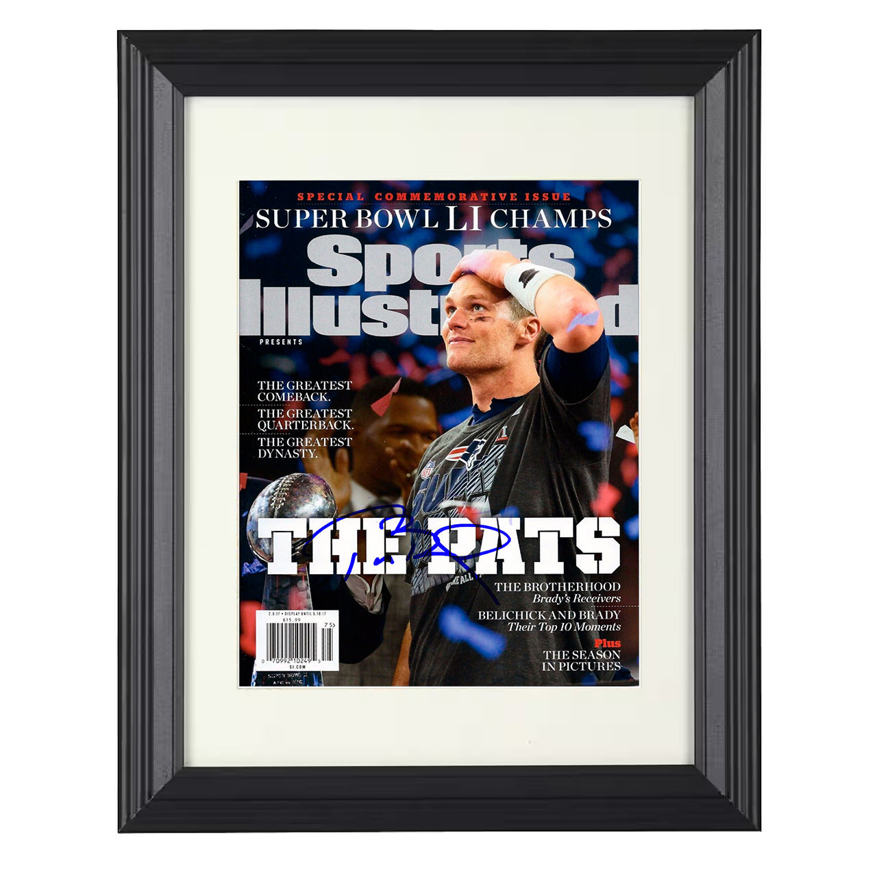 Tom Brady – New England Champions Commemorative 2017 SI – 8x10 black beveled framed football wall art