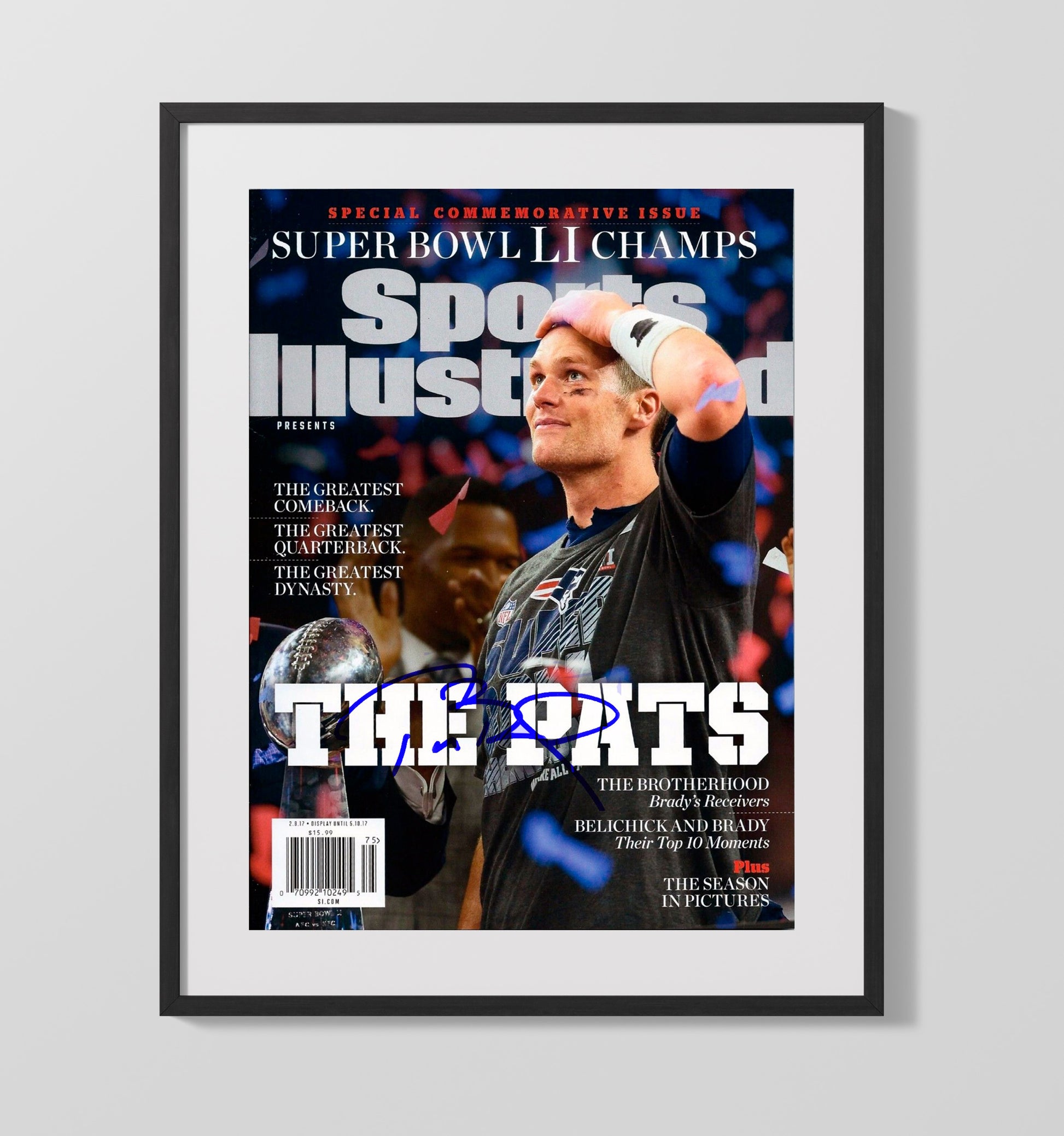 Tom Brady - New England football Super Bowl LI Champions Commemorative 2017 SI Cover football wall art 16x20 Gallery Frame