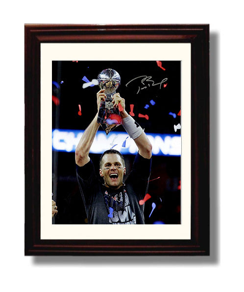 Tom Brady - New England football Super Bowl LI Trophy Celebration 2017 football wall art 8x10 Beveled Frame