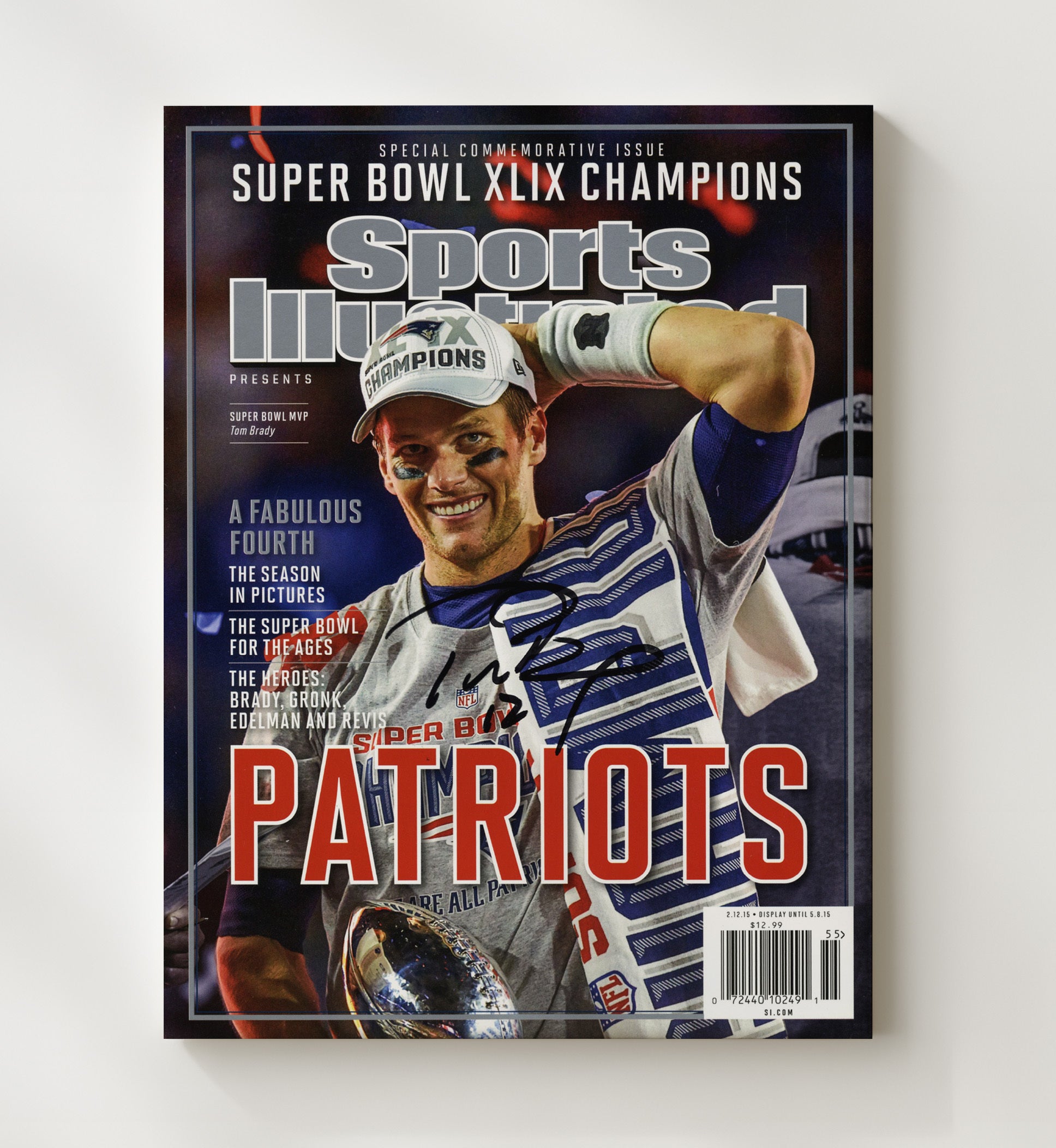 Tom Brady - New England football Super Bowl XLIX Champions Commemorative 2015 SI Cover football wall art 20x24 Canvas