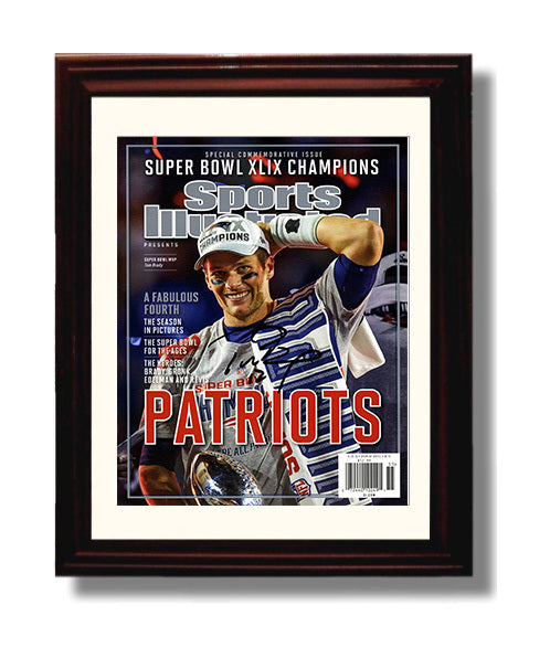 Tom Brady - New England football Super Bowl XLIX Champions Commemorative 2015 SI Cover football wall art 8x10 Beveled Frame