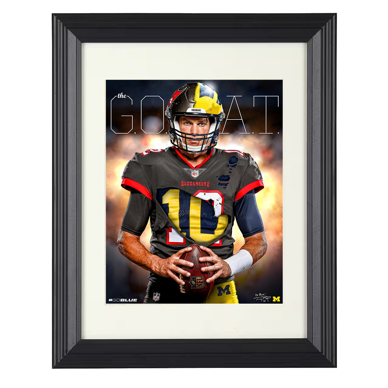 Tom Brady – Tampa GOAT Image – 8x10 black beveled framed football wall art