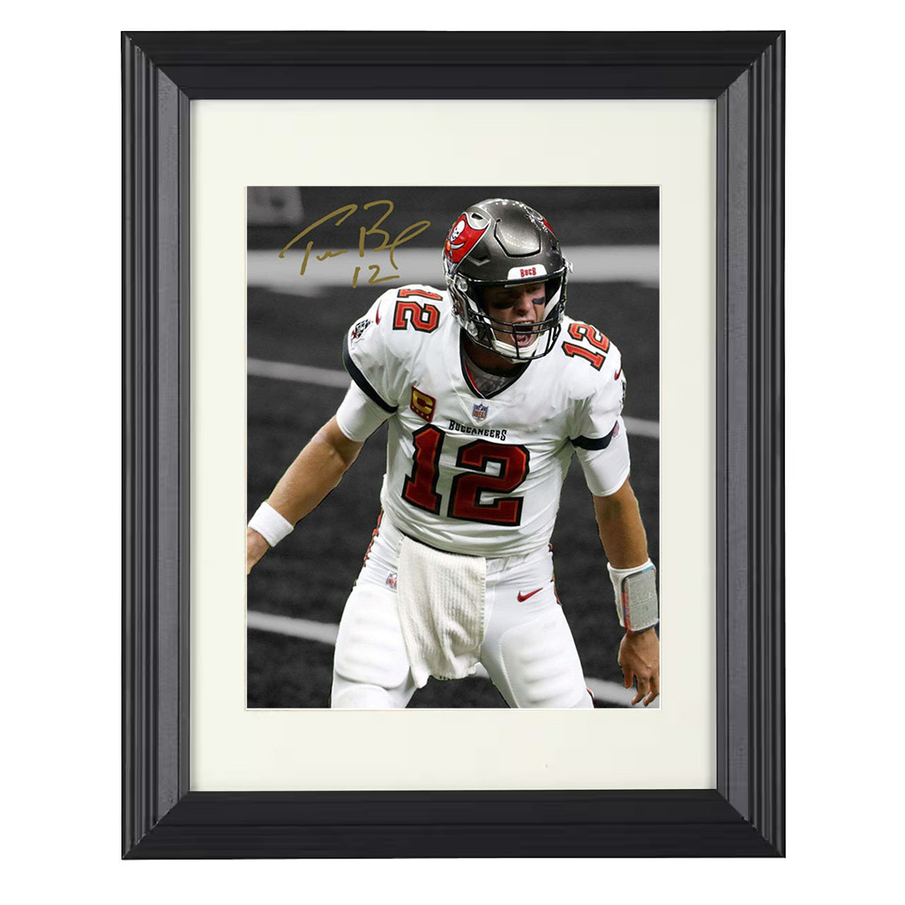 Tom Brady – Tampa QB GOAT Graphic – 8x10 black beveled framed football wall art