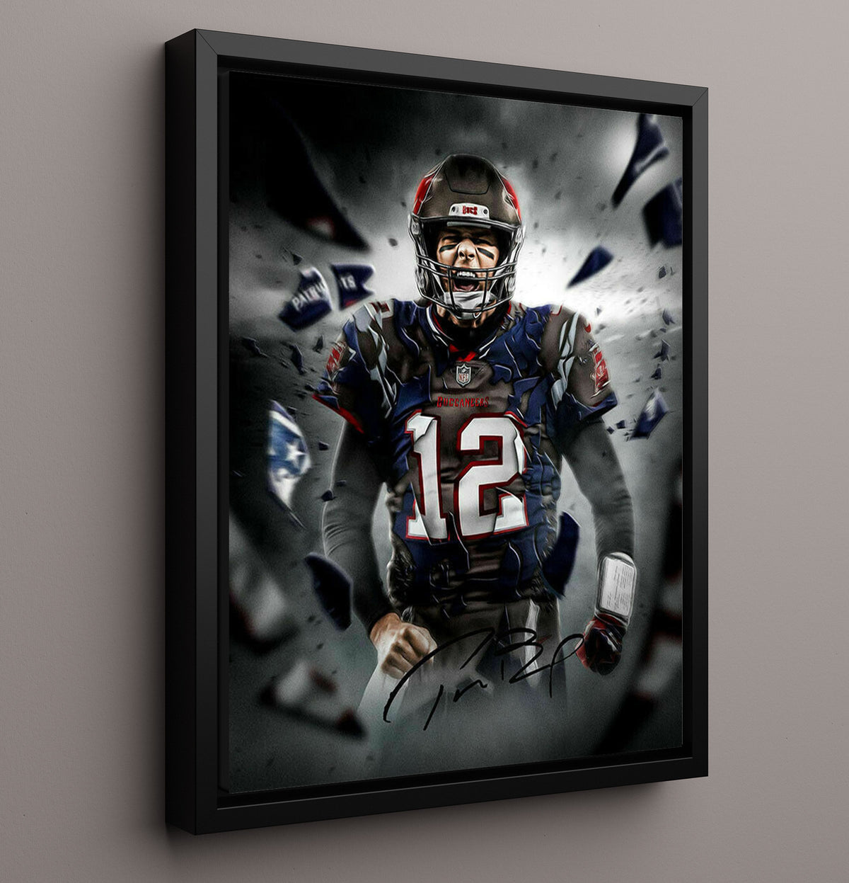 Tom Brady - Tampa football Quarterback Patriots To Buccaneers Evolution Graphic football wall art 16x20 Framed Canvas