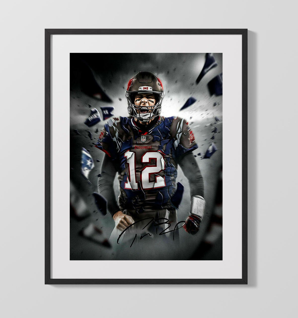Tom Brady - Tampa football Quarterback Patriots To Buccaneers Evolution Graphic football wall art 16x20 Gallery Frame