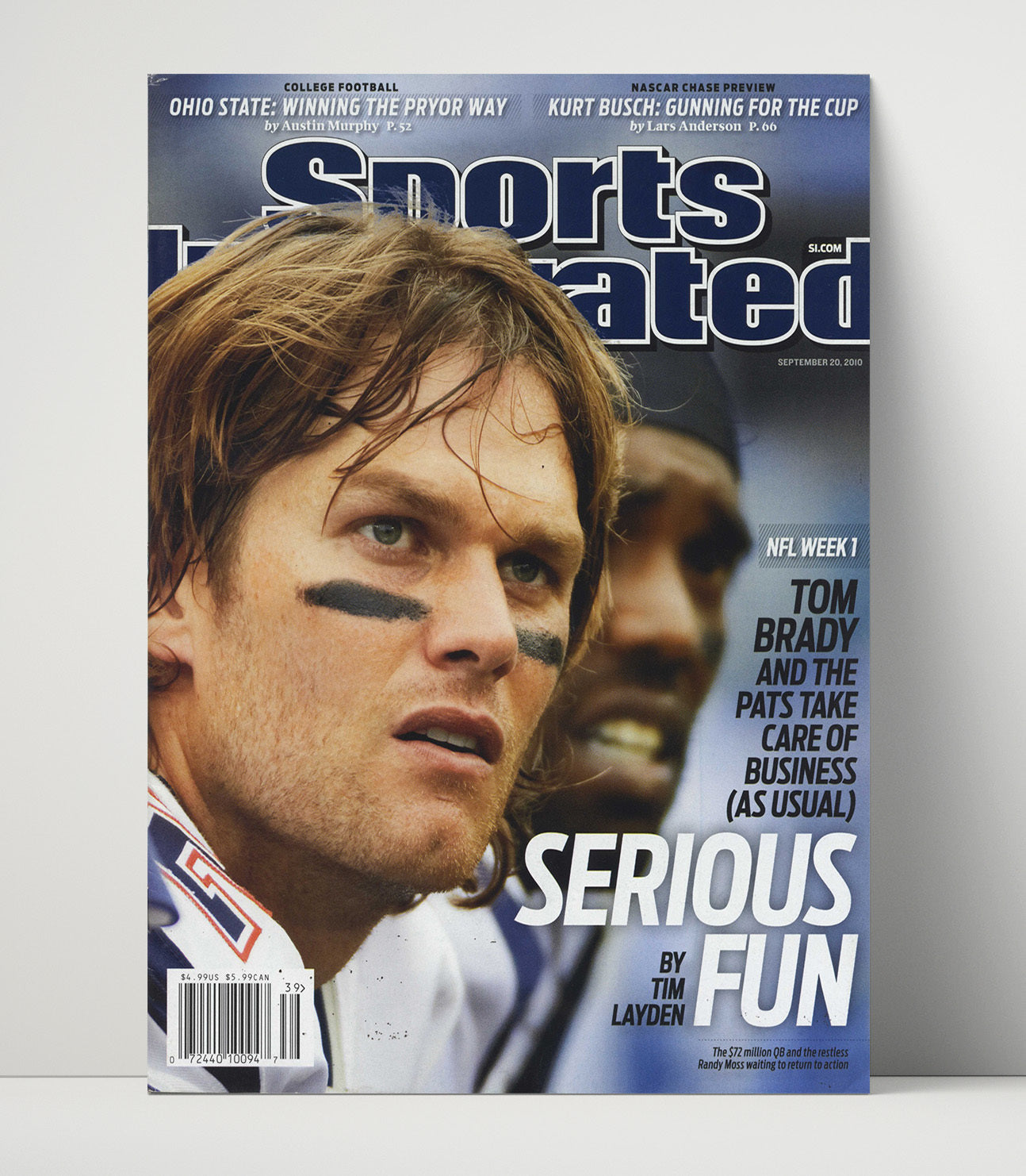Tom Brady and Randy Moss - New England football Serious Fun Feature 2010 SI Cover football wall art 16x20 Unframed Print