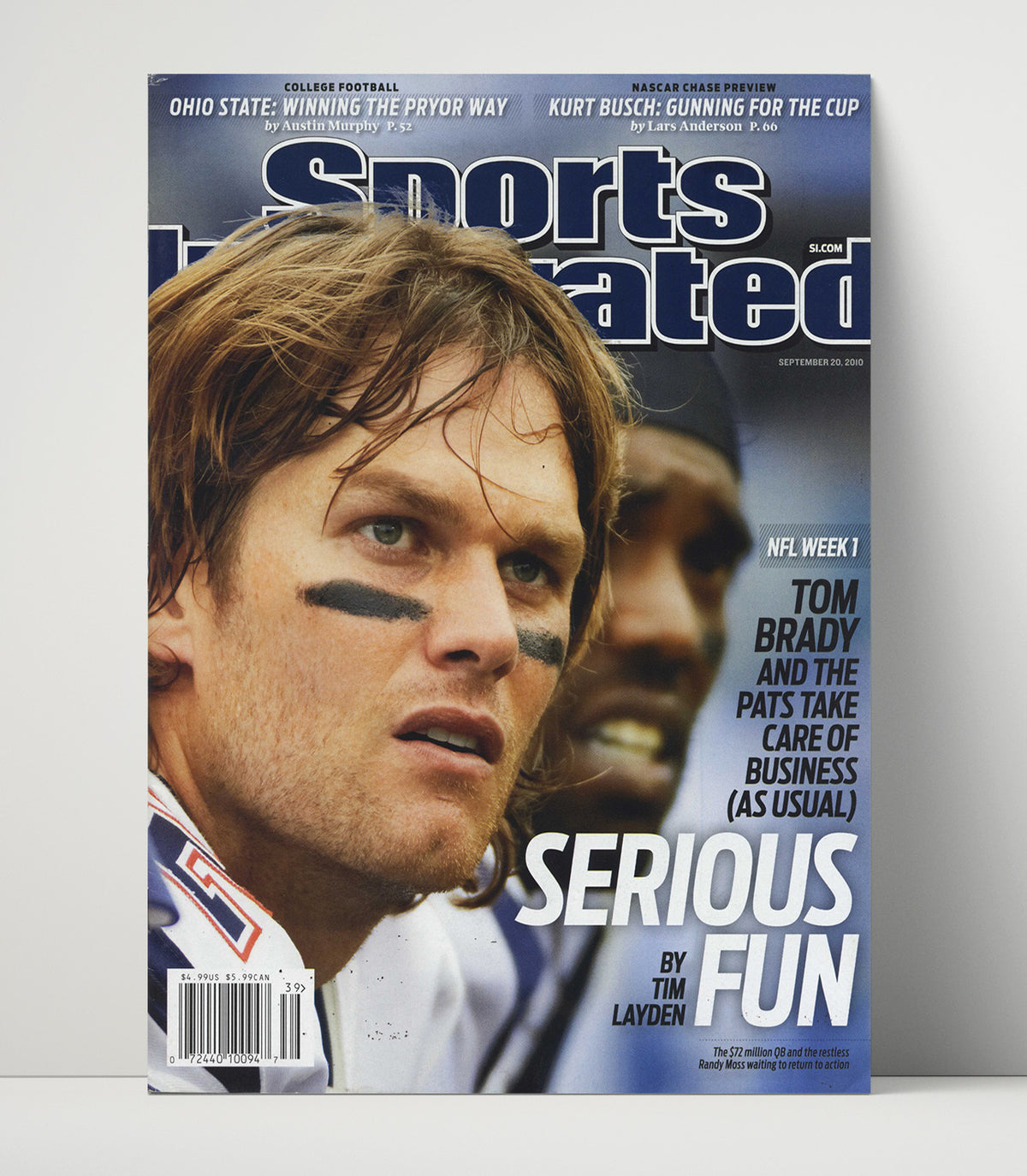 Tom Brady and Randy Moss - New England football Serious Fun Feature 2010 SI Cover football wall art 16x20 Unframed Print