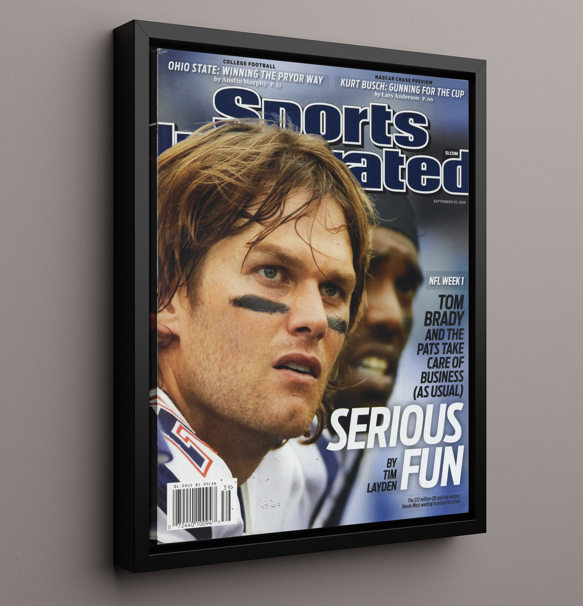 Tom Brady and Randy Moss - New England football Serious Fun Feature 2010 SI Cover football wall art 16x20 Framed Canvas