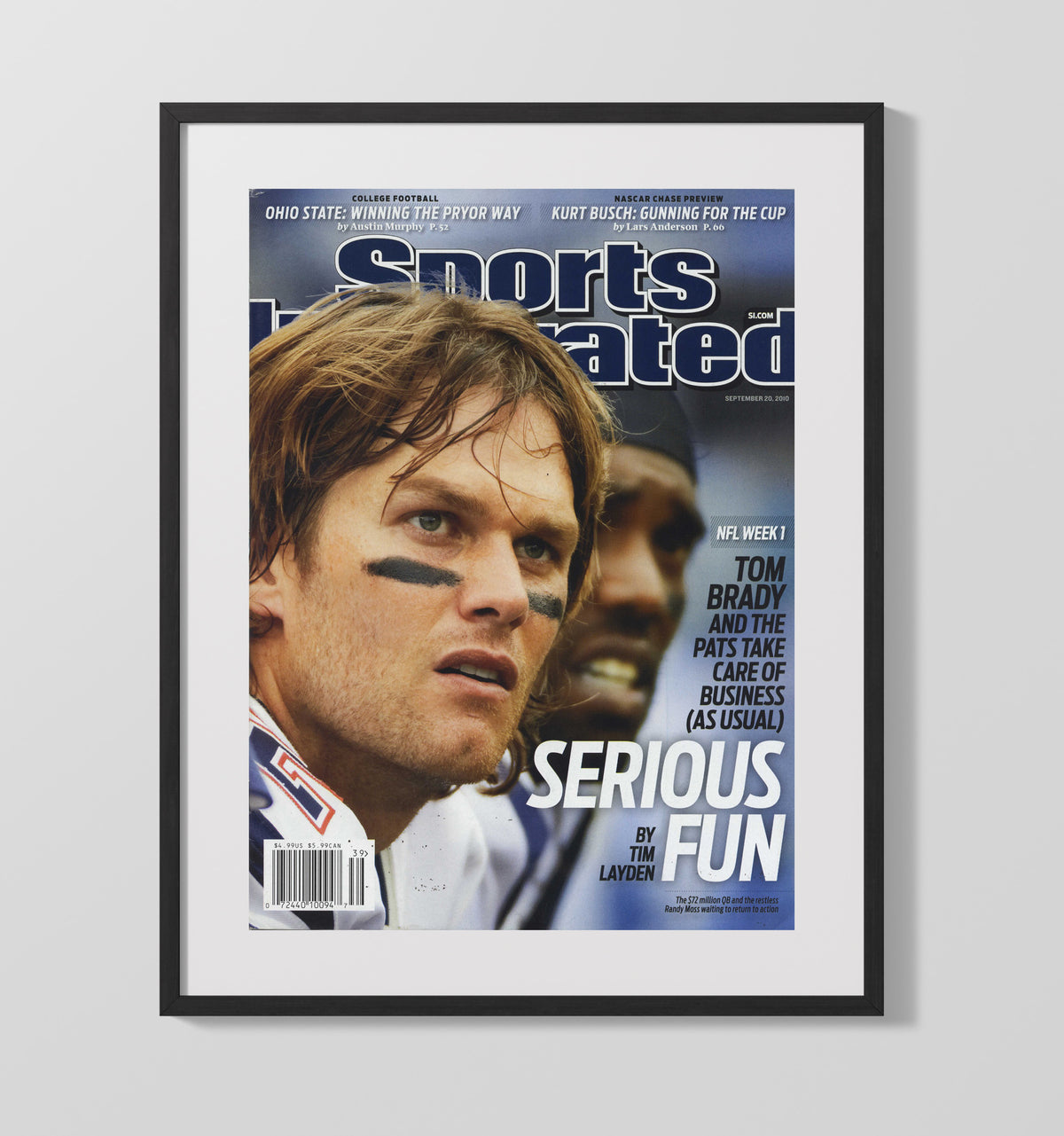Tom Brady and Randy Moss - New England football Serious Fun Feature 2010 SI Cover football wall art 16x20 Gallery Frame