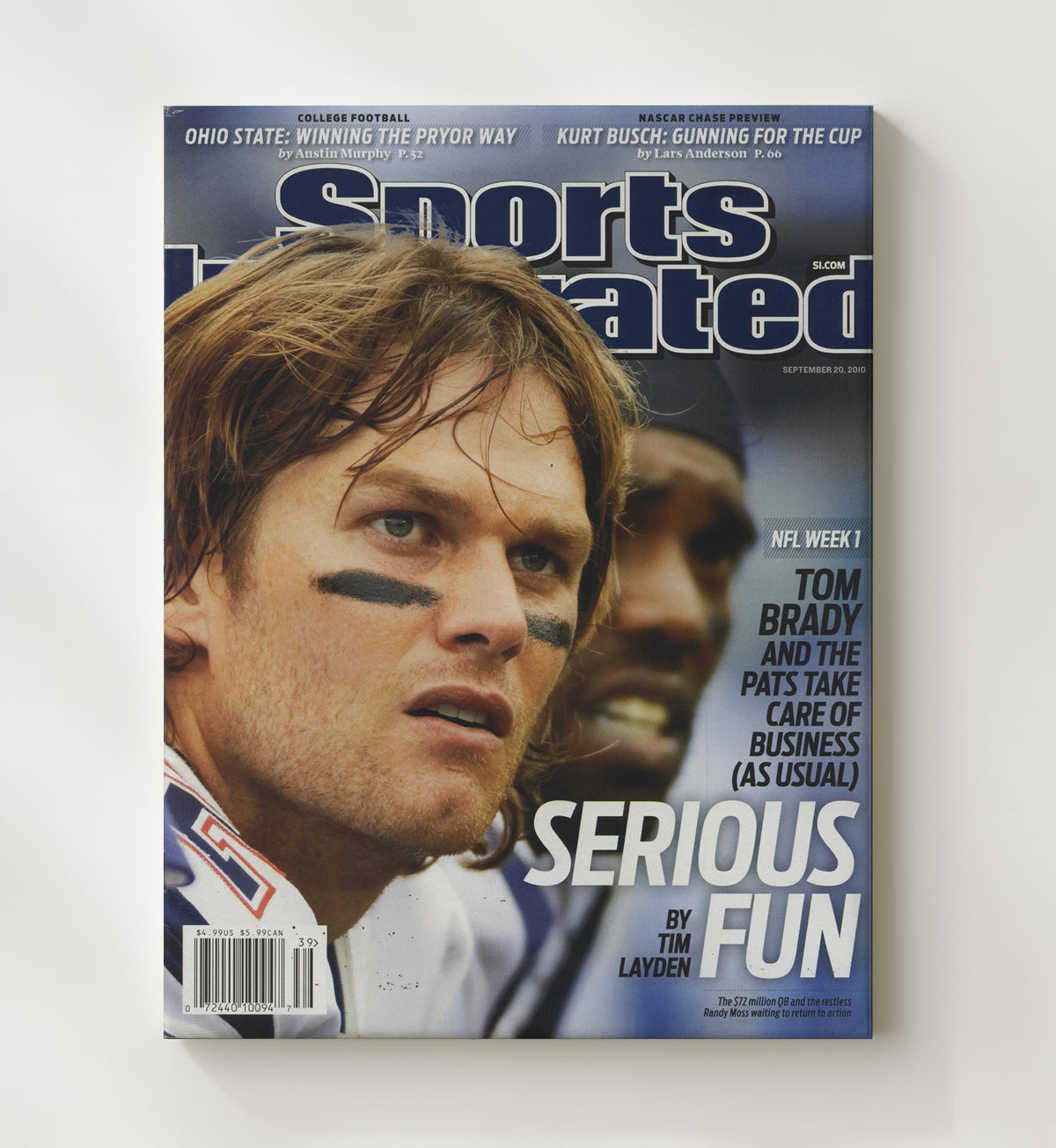 Tom Brady and Randy Moss - New England football Serious Fun Feature 2010 SI Cover football wall art 20x24 Canvas