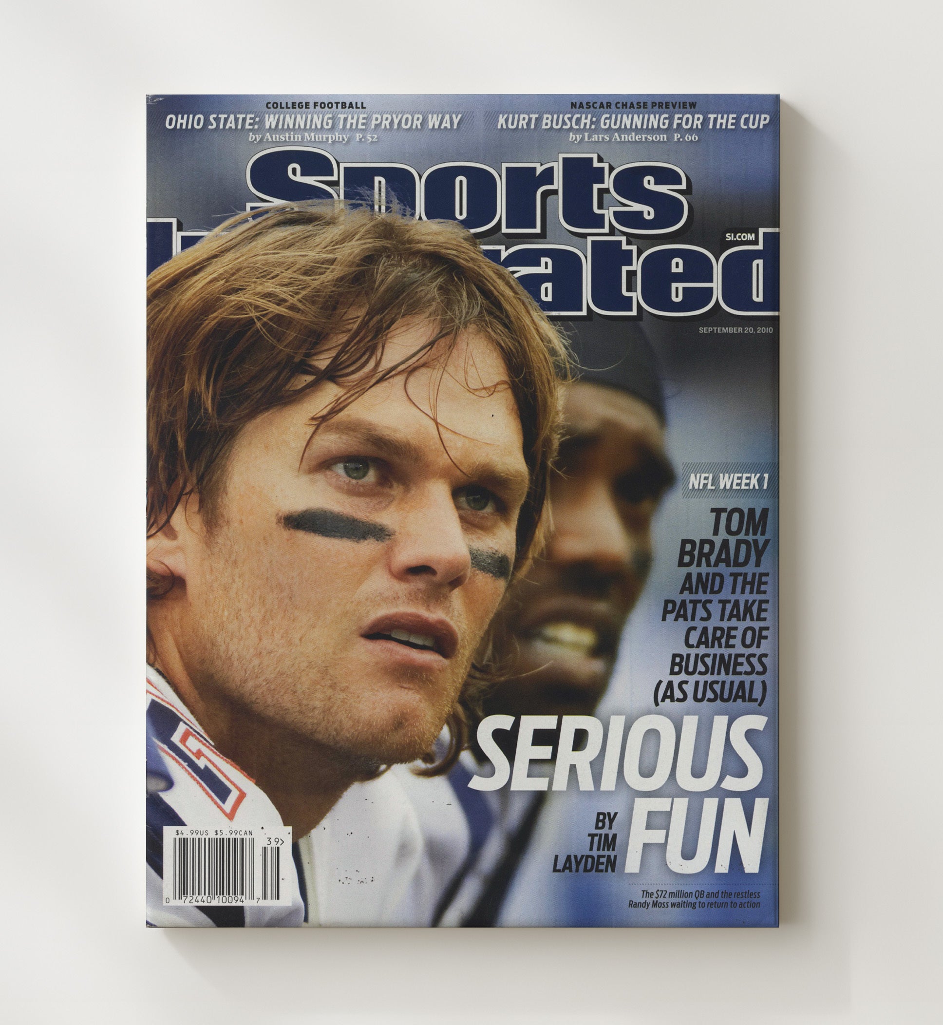 Tom Brady and Randy Moss - New England football Serious Fun Feature 2010 SI Cover football wall art 20x24 Canvas